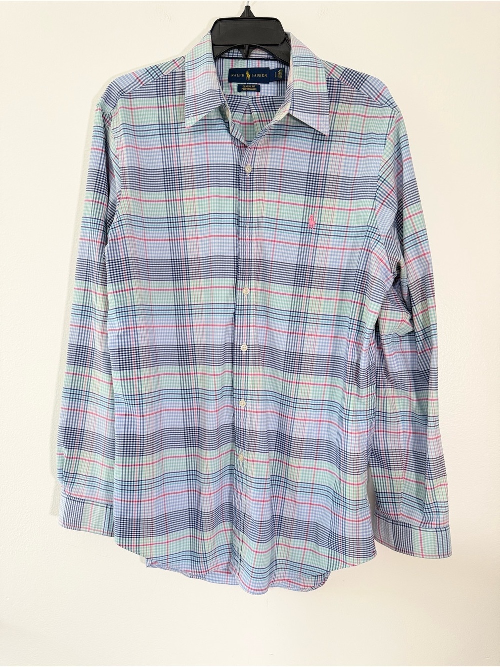 Ralph Lauren Classic Fit Performance Plaid Button Shirt Mens Large Blue